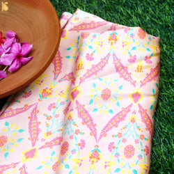 NERGİS - Carousel Pink Pure Sateen Silk Print Fabric - Khinkhwab