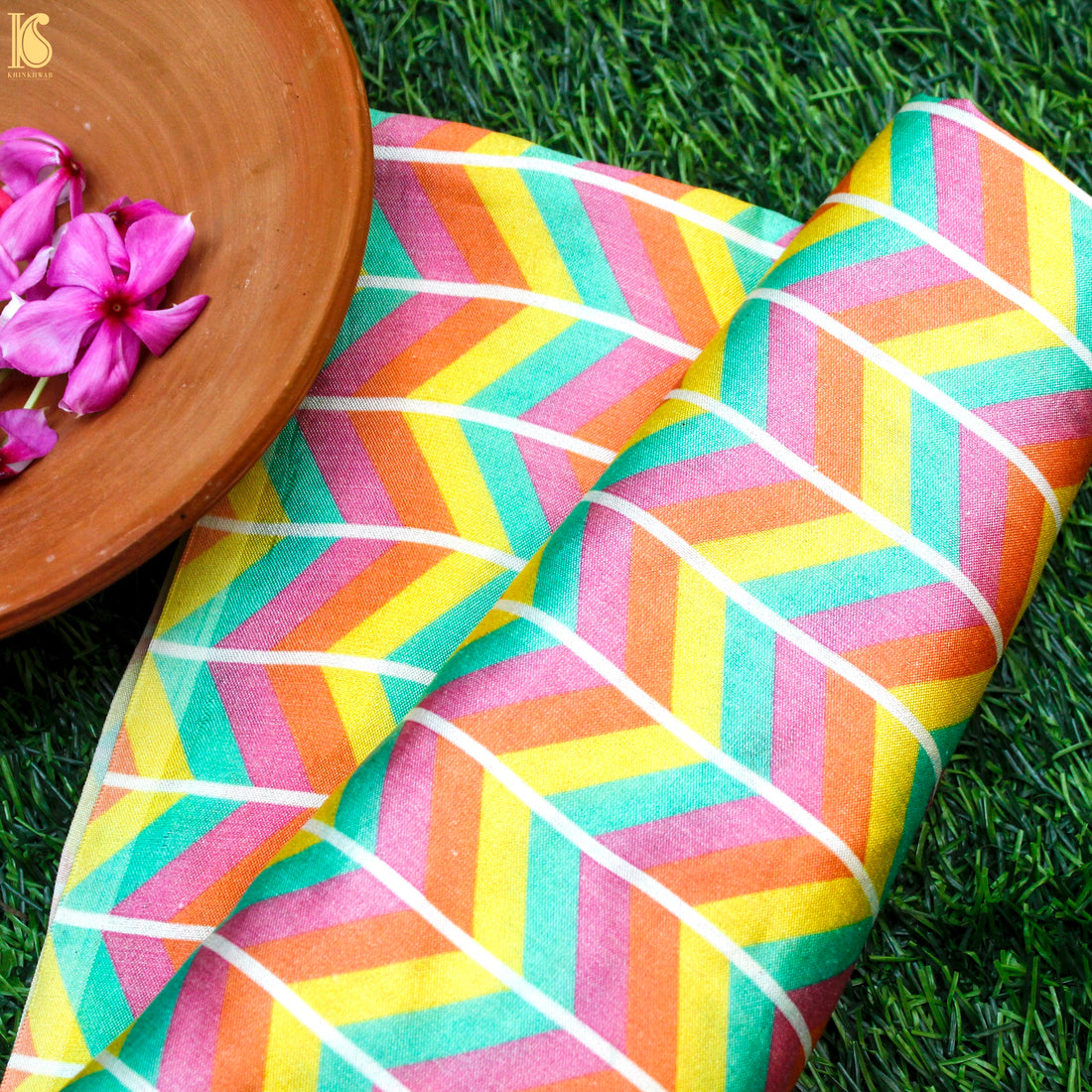 TIGER STRIPES - Multicolor Pure Sateen Silk Print Fabric - Khinkhwab