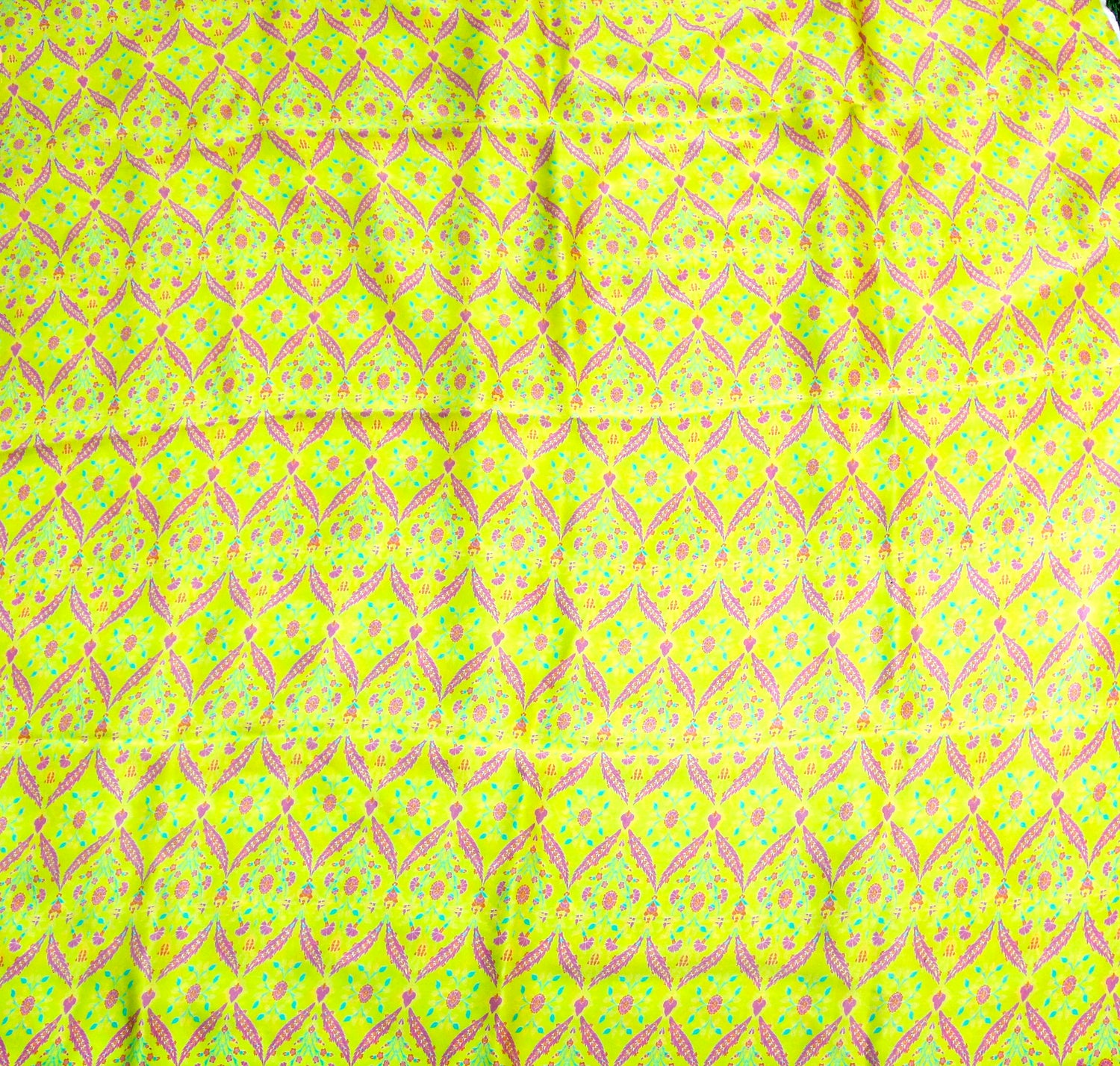 NERGİS - Milan Yellow Pure Sateen Silk Print Fabric - Khinkhwab