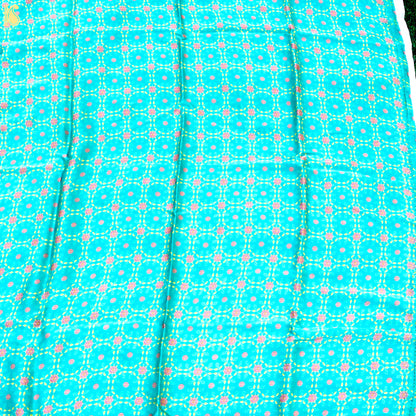 KARANFİL - Turquoise Pure Sateen Silk Print Fabric - Khinkhwab
