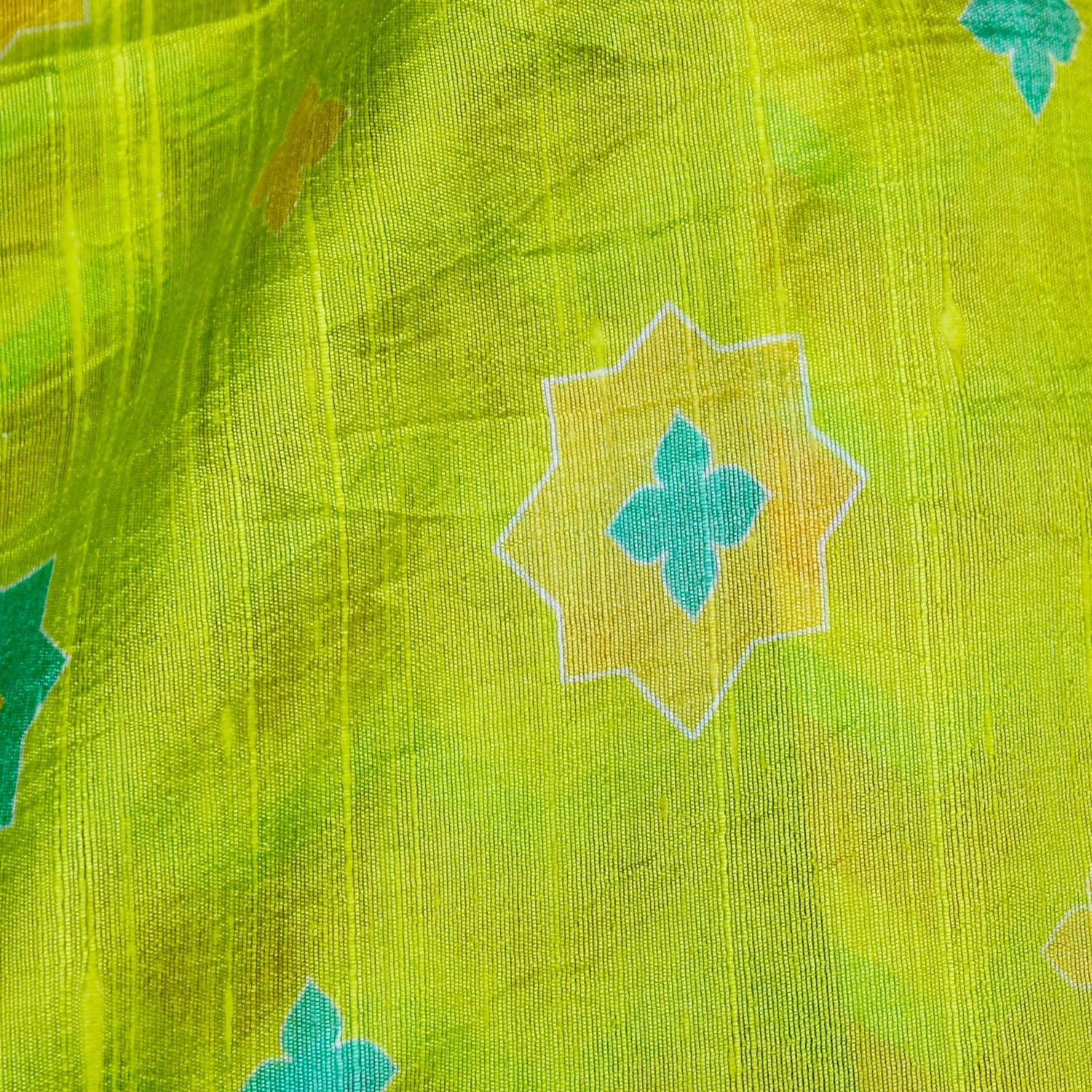 SITARA - Pear Green Pure Raw Silk Print Fabric - Khinkhwab