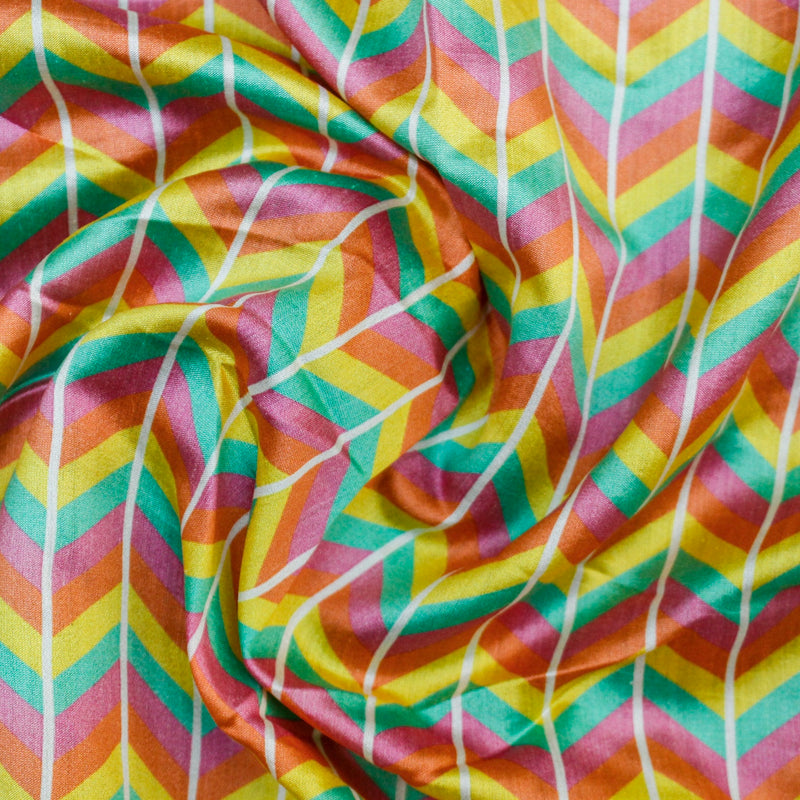 TIGER STRIPES - Multicolor Pure Sateen Silk Print Fabric - Khinkhwab
