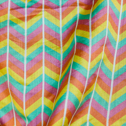 TIGER STRIPES - Multicolor Pure Sateen Silk Print Fabric - Khinkhwab