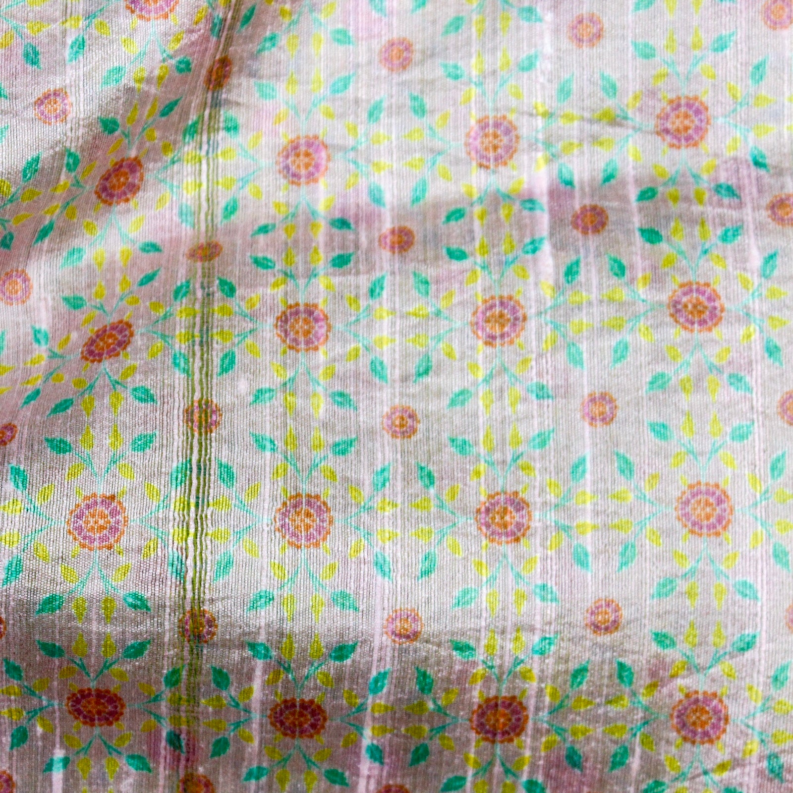 KARANFİL - Pink Pure Raw Silk Print Fabric - Khinkhwab
