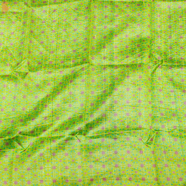 KARANFİL - Inch Worm Green Pure Raw Silk Print Fabric - Khinkhwab