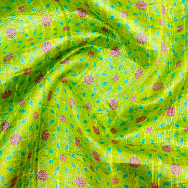 KARANFİL - Inch Worm Green Pure Raw Silk Print Fabric - Khinkhwab