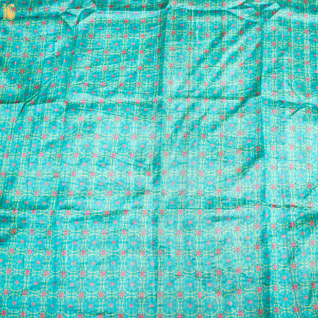 KARANFİL - Turquoise Pure Raw Silk Print Fabric - Khinkhwab