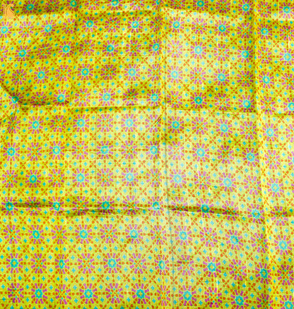 NİLÜFER - Milan Yellow Pure Raw Silk Print Fabric - Khinkhwab