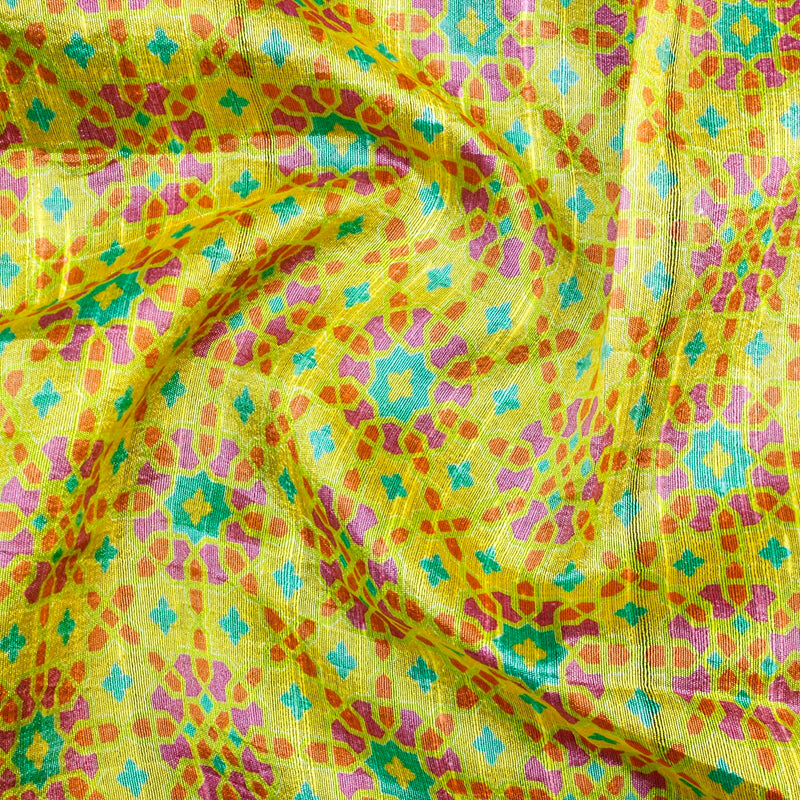 NİLÜFER - Milan Yellow Pure Raw Silk Print Fabric - Khinkhwab