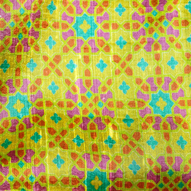 NİLÜFER - Milan Yellow Pure Raw Silk Print Fabric - Khinkhwab