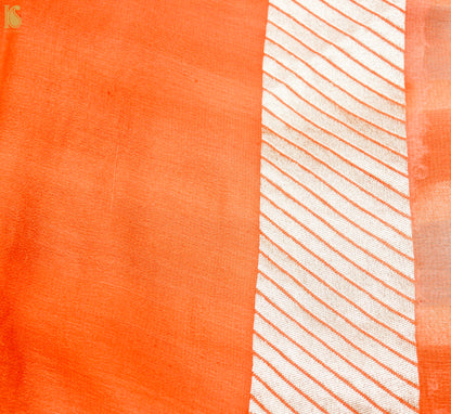 Orange &amp; Blue Pure Georgette Handloom Stripes Banarasi Saree - Khinkhwab
