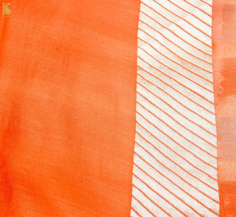 Orange & Blue Pure Georgette Handloom Stripes Banarasi Saree - Khinkhwab