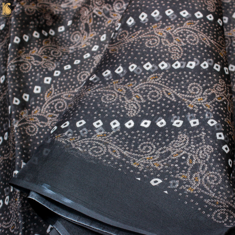 Black Pure Organza Print Saree - Khinkhwab