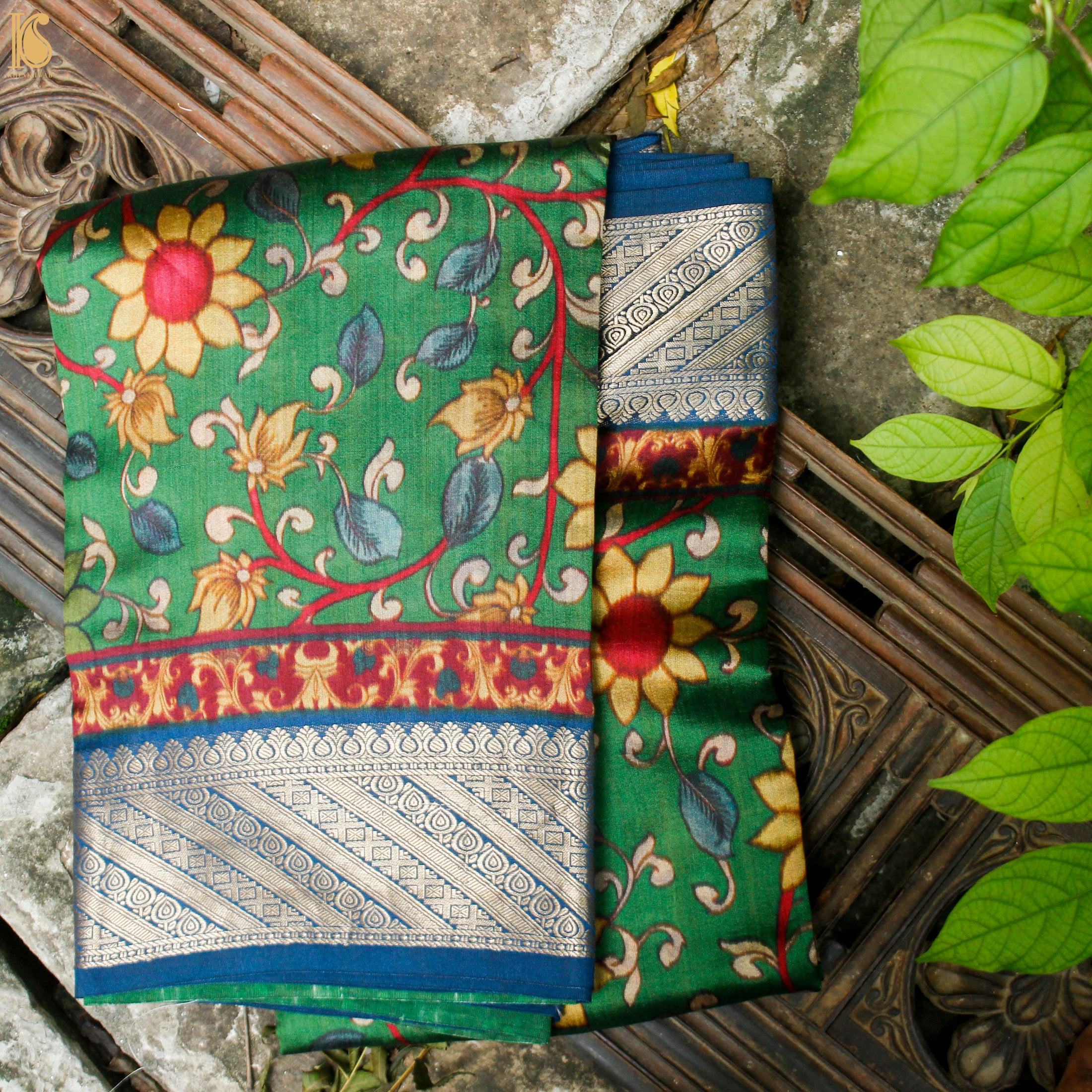 Bay Leaf Pure Chiniya Silk Printed Banarasi Saree - Khinkhwab