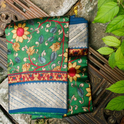 Bay Leaf Pure Chiniya Silk Printed Banarasi Saree - Khinkhwab