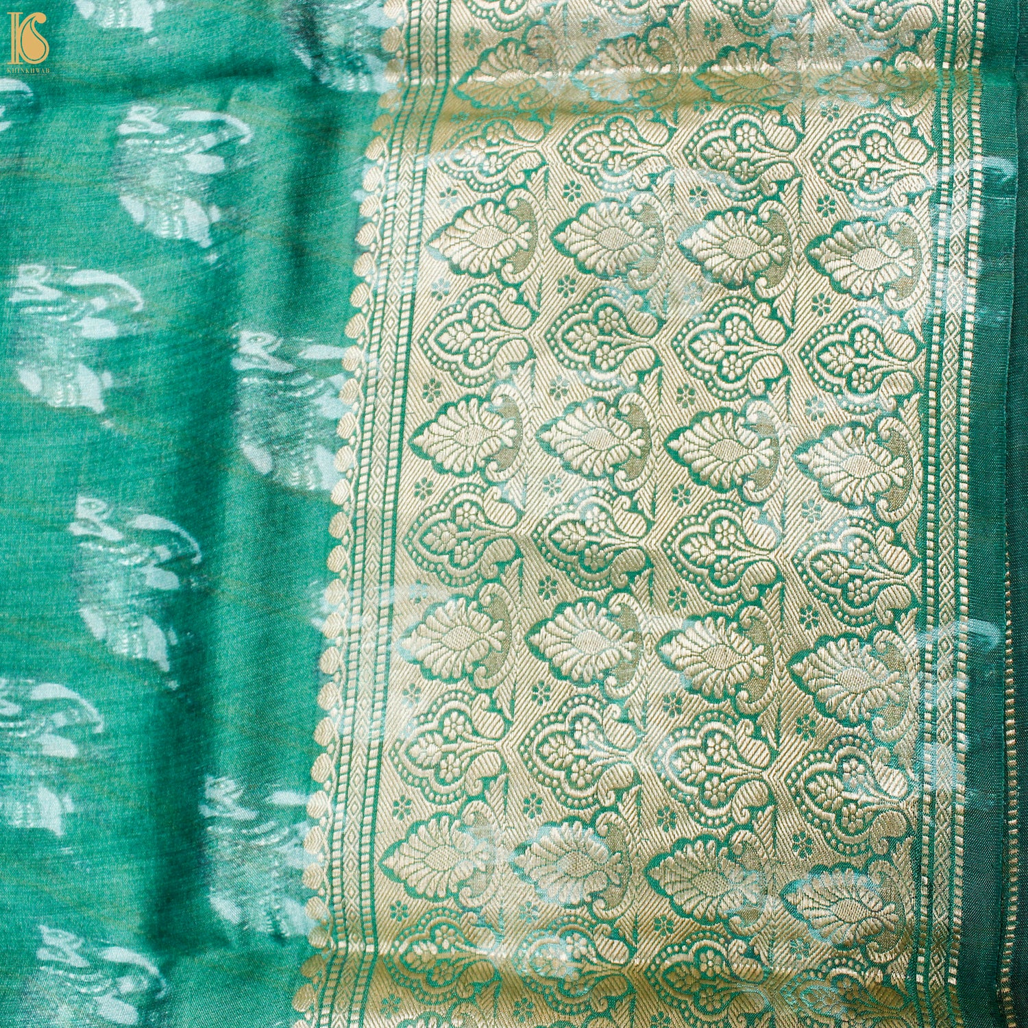 Niagara Green Pure Chiniya Silk Printed Elephant Banarasi Saree - Khinkhwab
