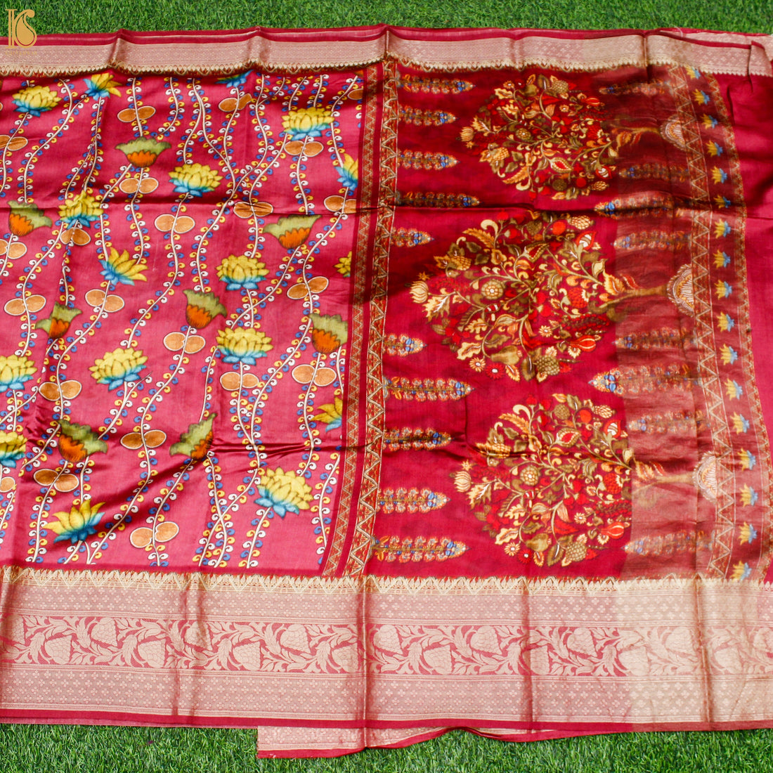 Cerise Pink Pure Chiniya Silk Printed Banarasi Saree - Khinkhwab