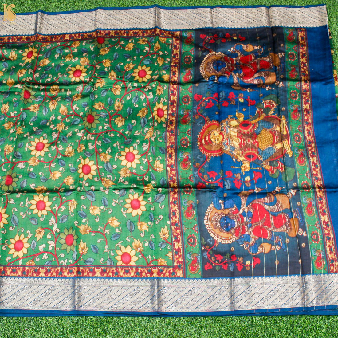 Bay Leaf Pure Chiniya Silk Printed Banarasi Saree - Khinkhwab