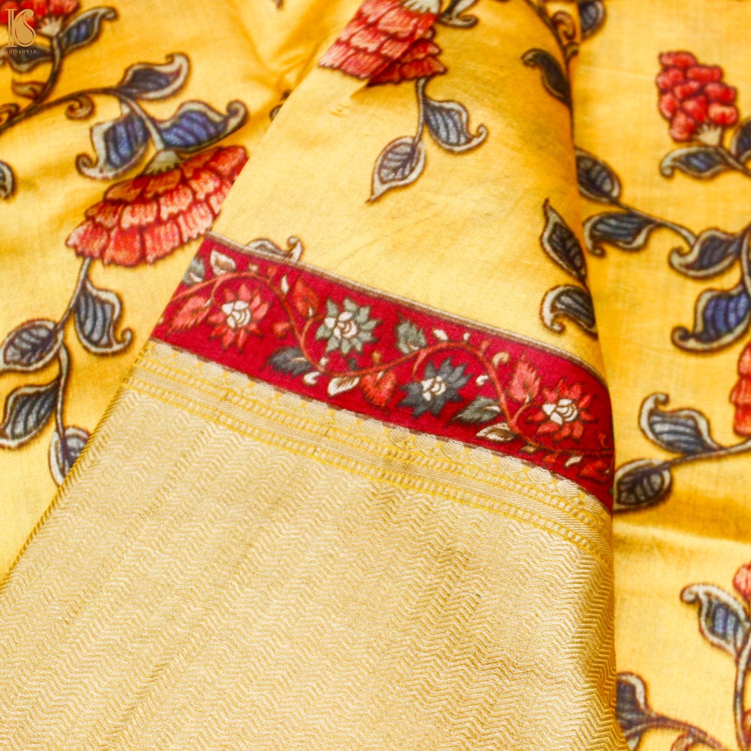 Kournikova Pure Chiniya Silk Printed Peacock Banarasi Saree - Khinkhwab