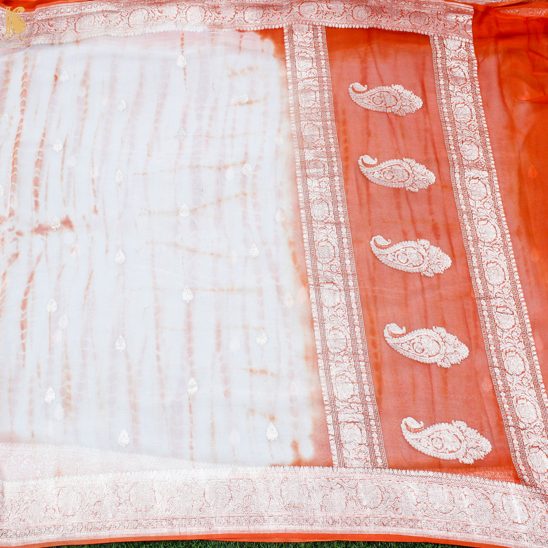 Red Orange Pure Georgette Handloom Banarasi Shibori Saree - Khinkhwab