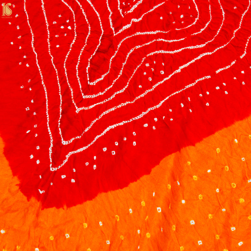 Orange & Red Pure Gajji Silk Bandhani Suit Fabric with Dupatta - Khinkhwab