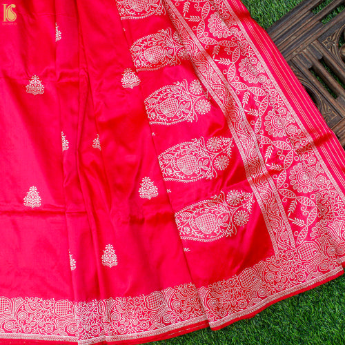 Razzmatazz Pink Pure Katan Silk Handloom Banarasi Saree - Khinkhwab