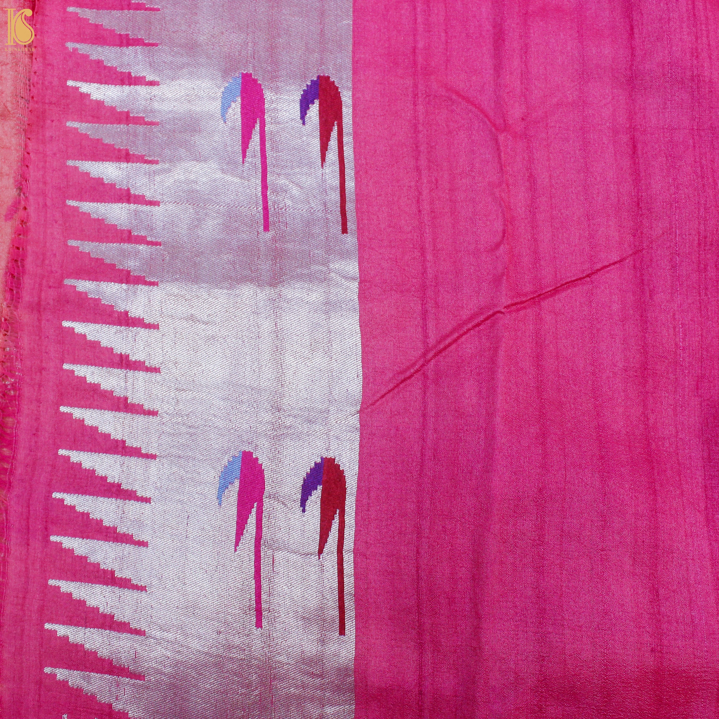 Venkatagiri Pure Silk Saree in Hot Pink and Black With Silver Zari Silkmark  Certified - Etsy