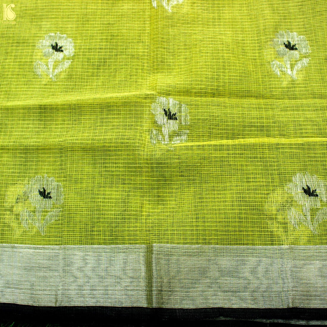 Handwoven Yellow Real Zari Kota Blouse FLower Fabric - Khinkhwab