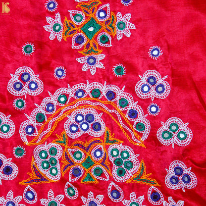 Crimson Red Pure Mashru Silk Mirror Work Embroidery Stiched Blouse - Khinkhwab