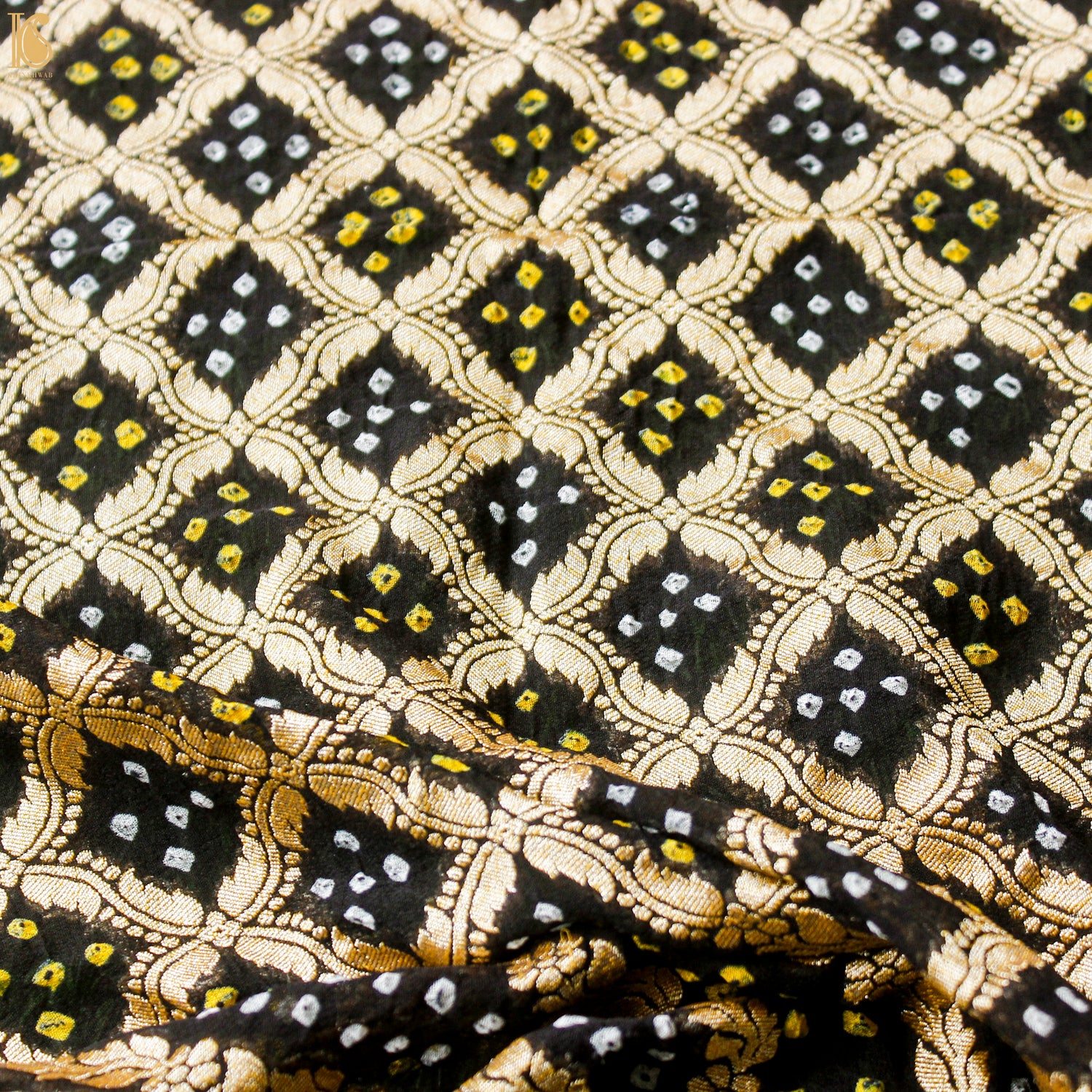 Black Hand Embroidered Pure Georgette Bandhani Blouse Fabric - Khinkhwab