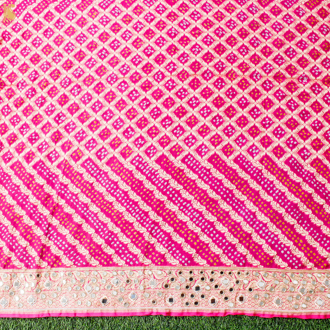 Pink Hand Embroidered Pure Georgette Bandhani Blouse Fabric - Khinkhwab