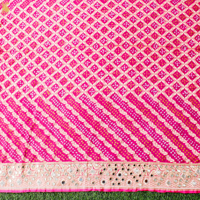 Pink Hand Embroidered Pure Georgette Bandhani Blouse Fabric - Khinkhwab