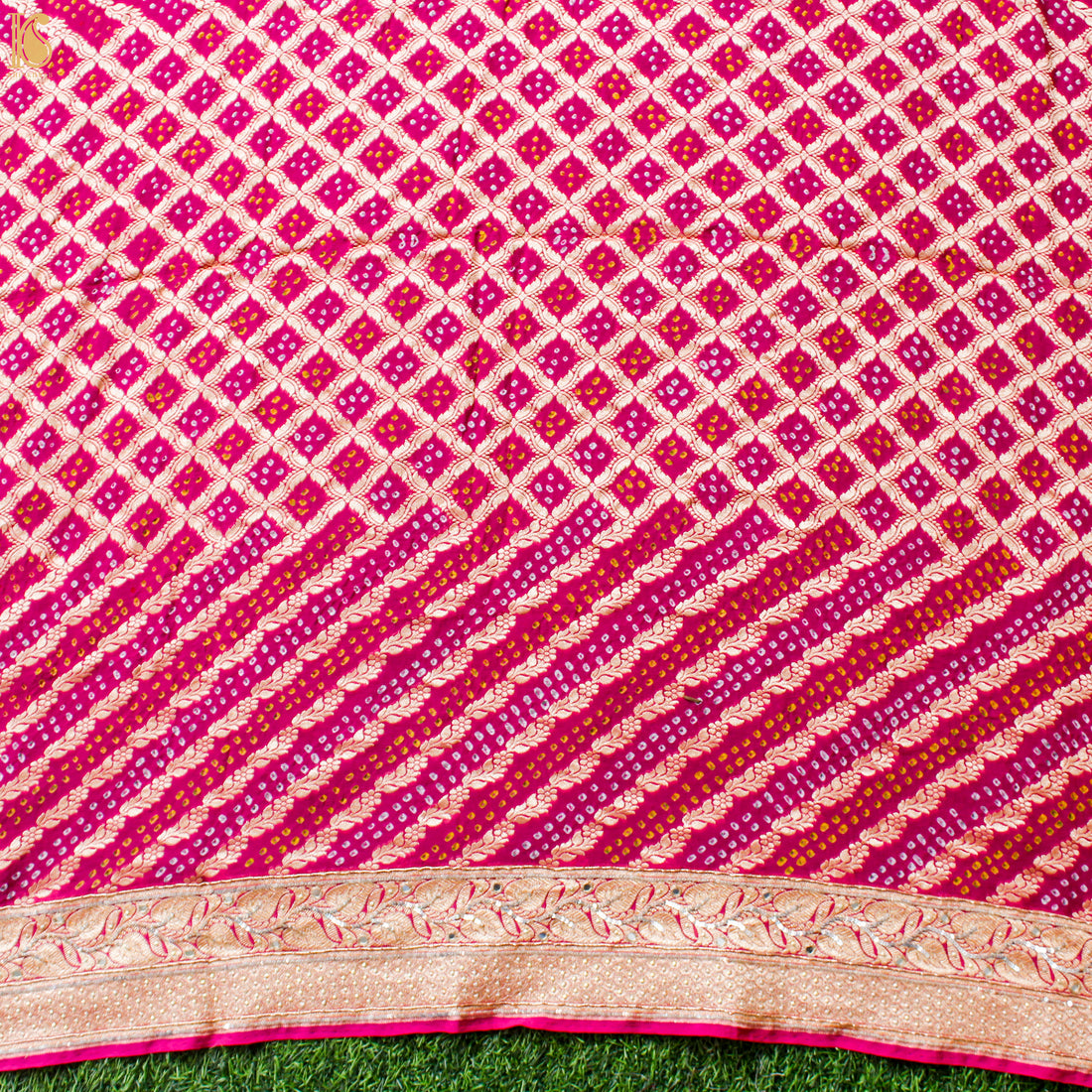 Pink Hand Embroidered Pure Georgette Bandhani Blouse Fabric - Khinkhwab