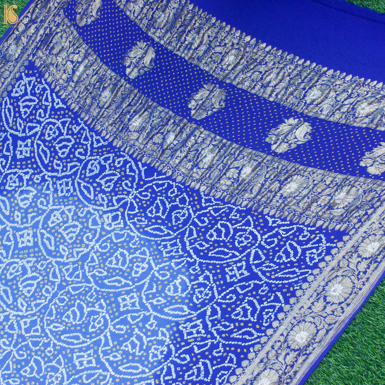 Persian Blue Georgette Handloom Banarasi Bandhani Suit Fabric - Khinkhwab