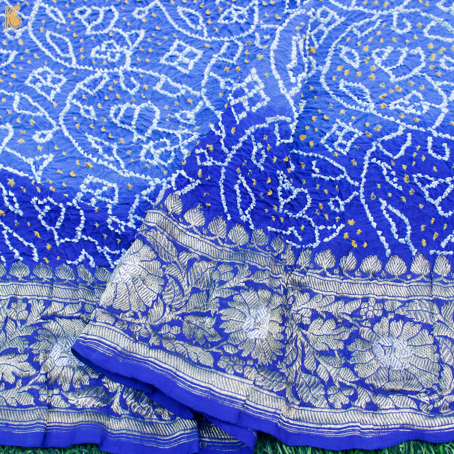 Persian Blue Georgette Handloom Banarasi Bandhani Suit Fabric - Khinkhwab