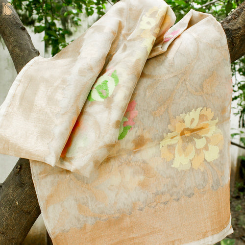 Off White Pure Net Handloom Banarasi Dupatta - Khinkhwab