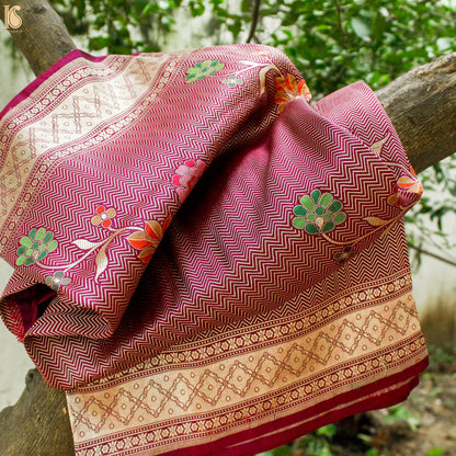 Hopbush Pink Pure Banarasi Silk Handwoven Tanchui Dupatta - Khinkhwab