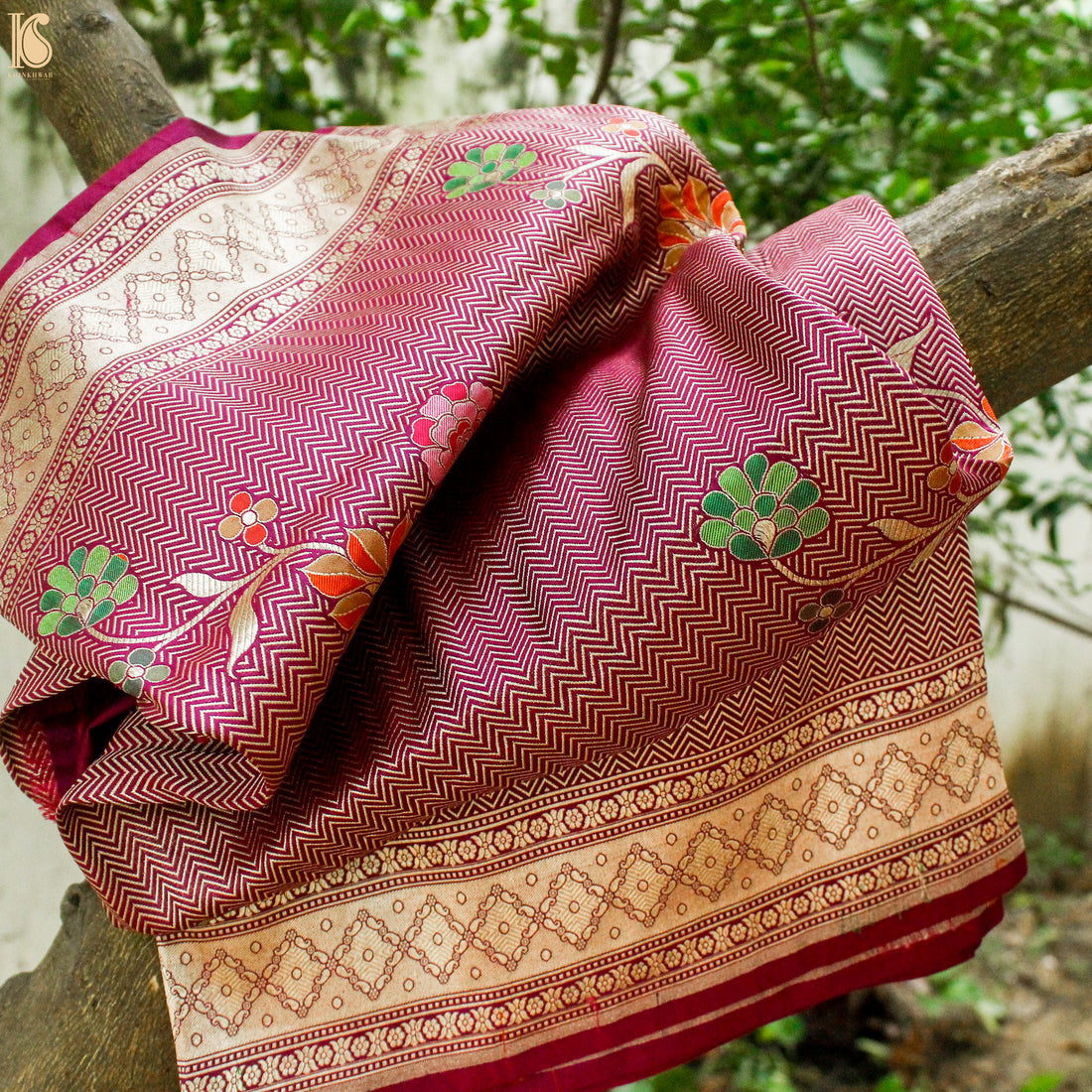 Hopbush Pink Pure Banarasi Silk Handwoven Tanchui Dupatta - Khinkhwab