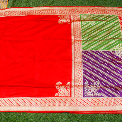 Red Handwoven Pure Katan Silk Chauki Rangkat Banarasi Saree - Khinkhwab