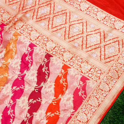 Pink Pure Katan Silk Handloom Banarasi Kadwa Rangkat Dupatta - Khinkhwab
