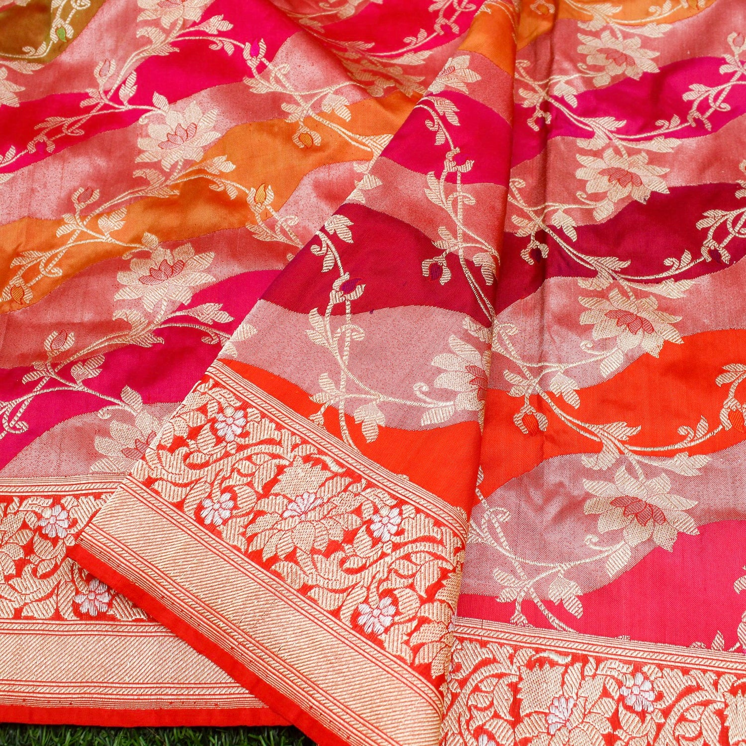 Pink Pure Katan Silk Handloom Banarasi Kadwa Rangkat Dupatta - Khinkhwab