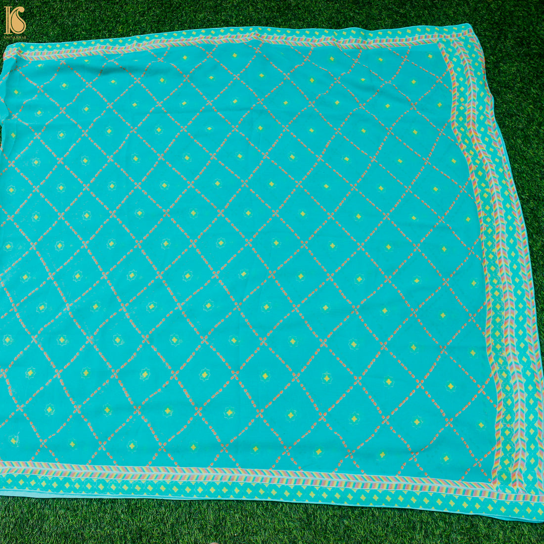 SITARA - Turquoise Blue Pure Georgette Silk Print Dupatta - Khinkhwab