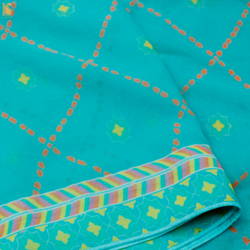 SITARA - Turquoise Blue Pure Georgette Silk Print Dupatta - Khinkhwab