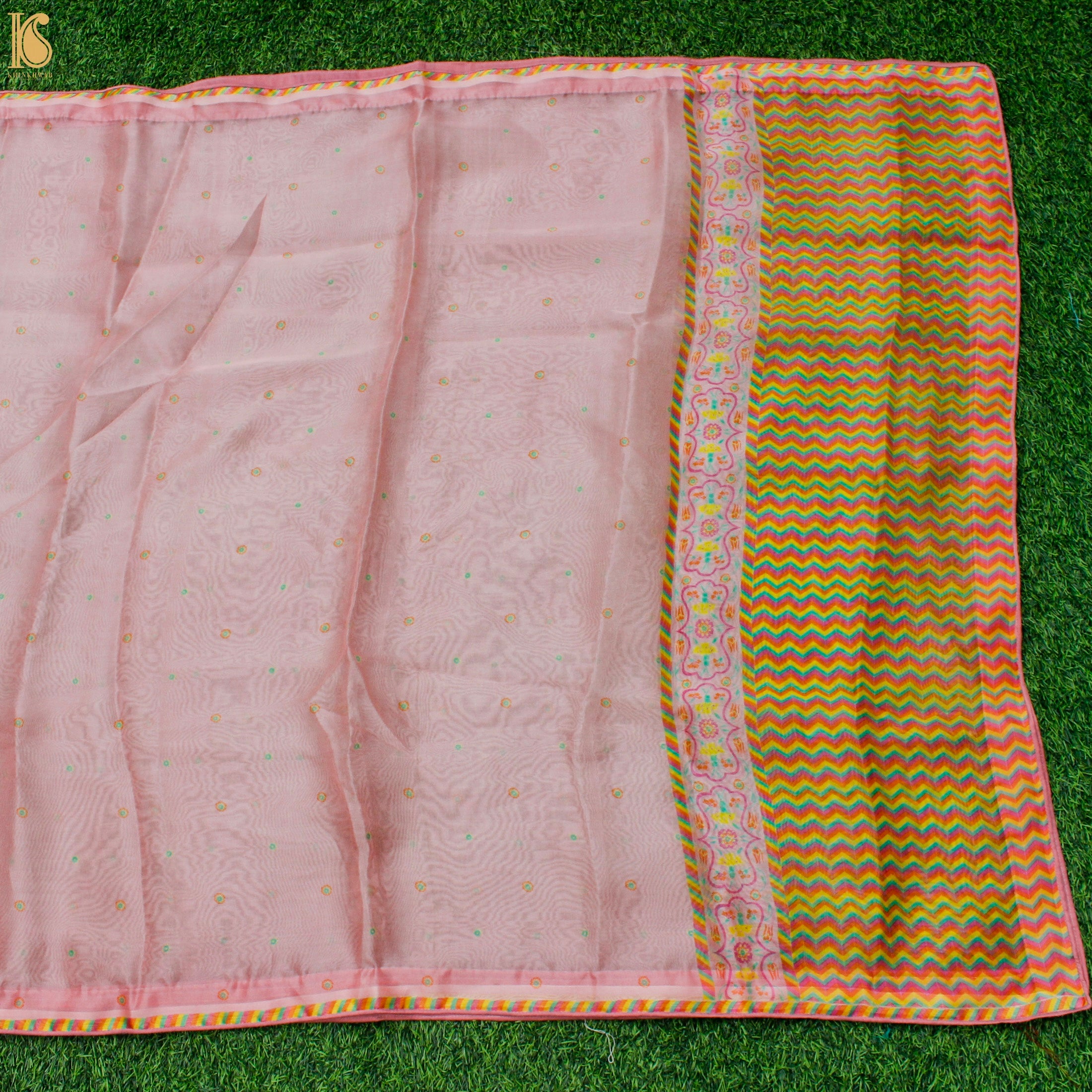 KARANFİL -Pink Pure Organza Print Dupatta - Khinkhwab