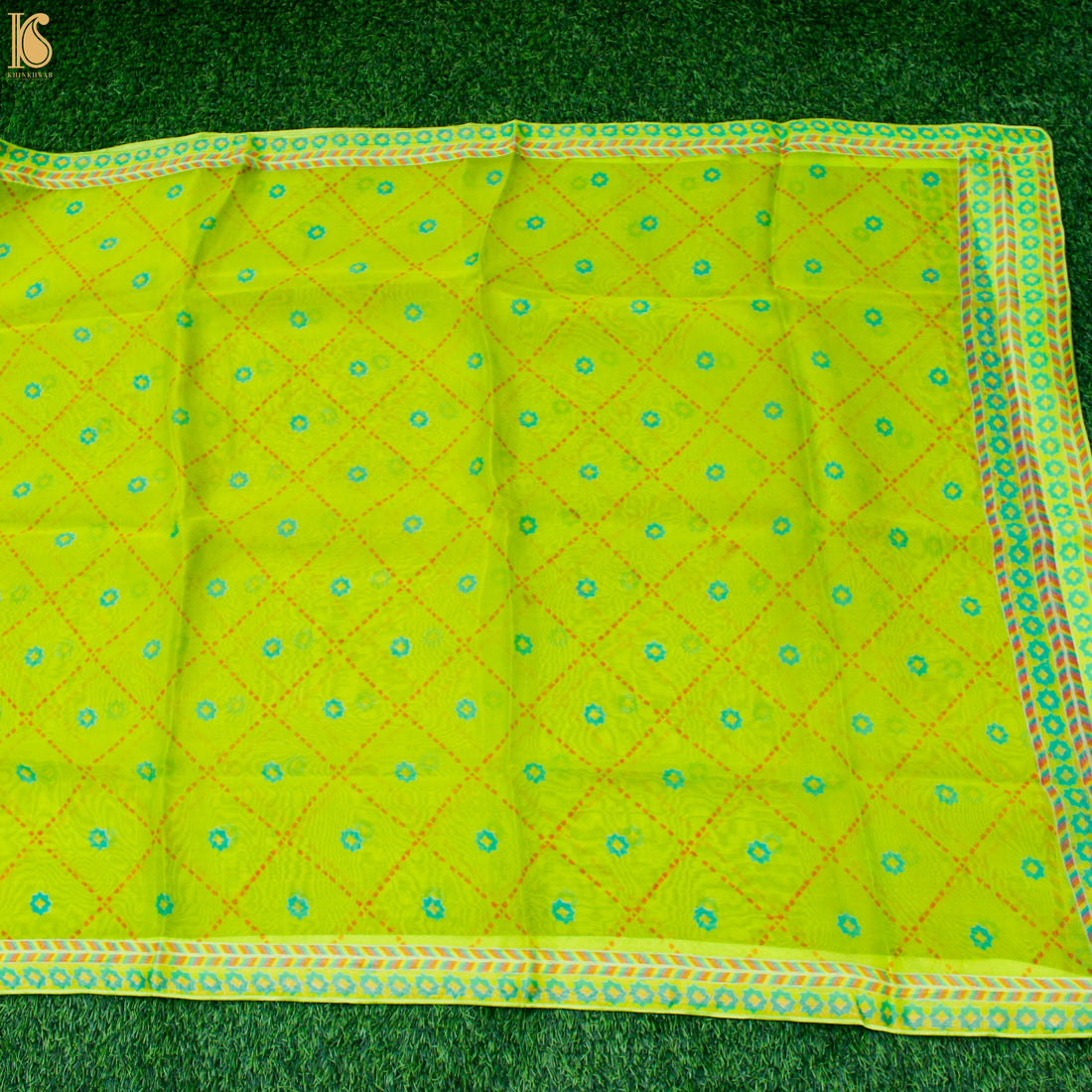 SITARA - Green Pure Organza Print Dupatta - Khinkhwab