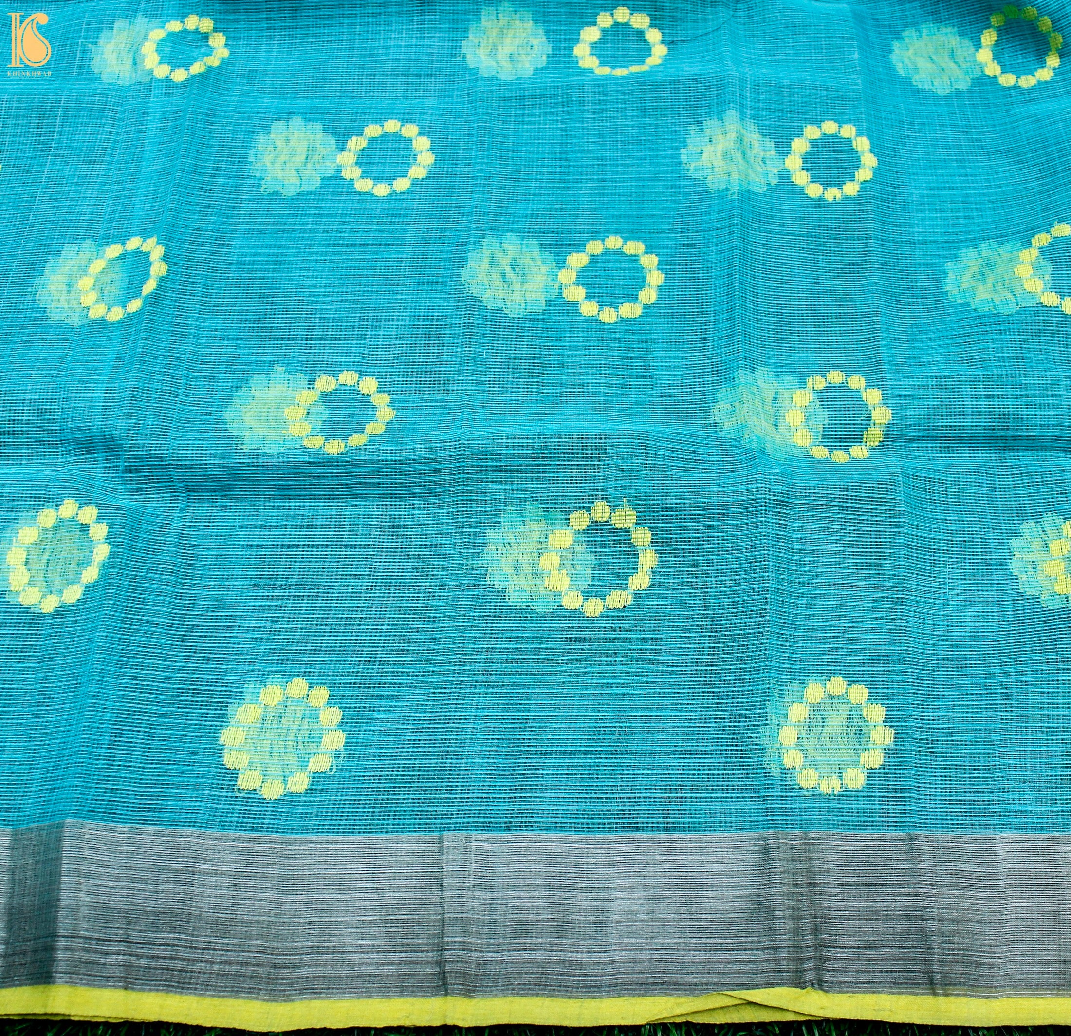 Handwoven Blue Real Zari Kota Blouse Fabric - Khinkhwab