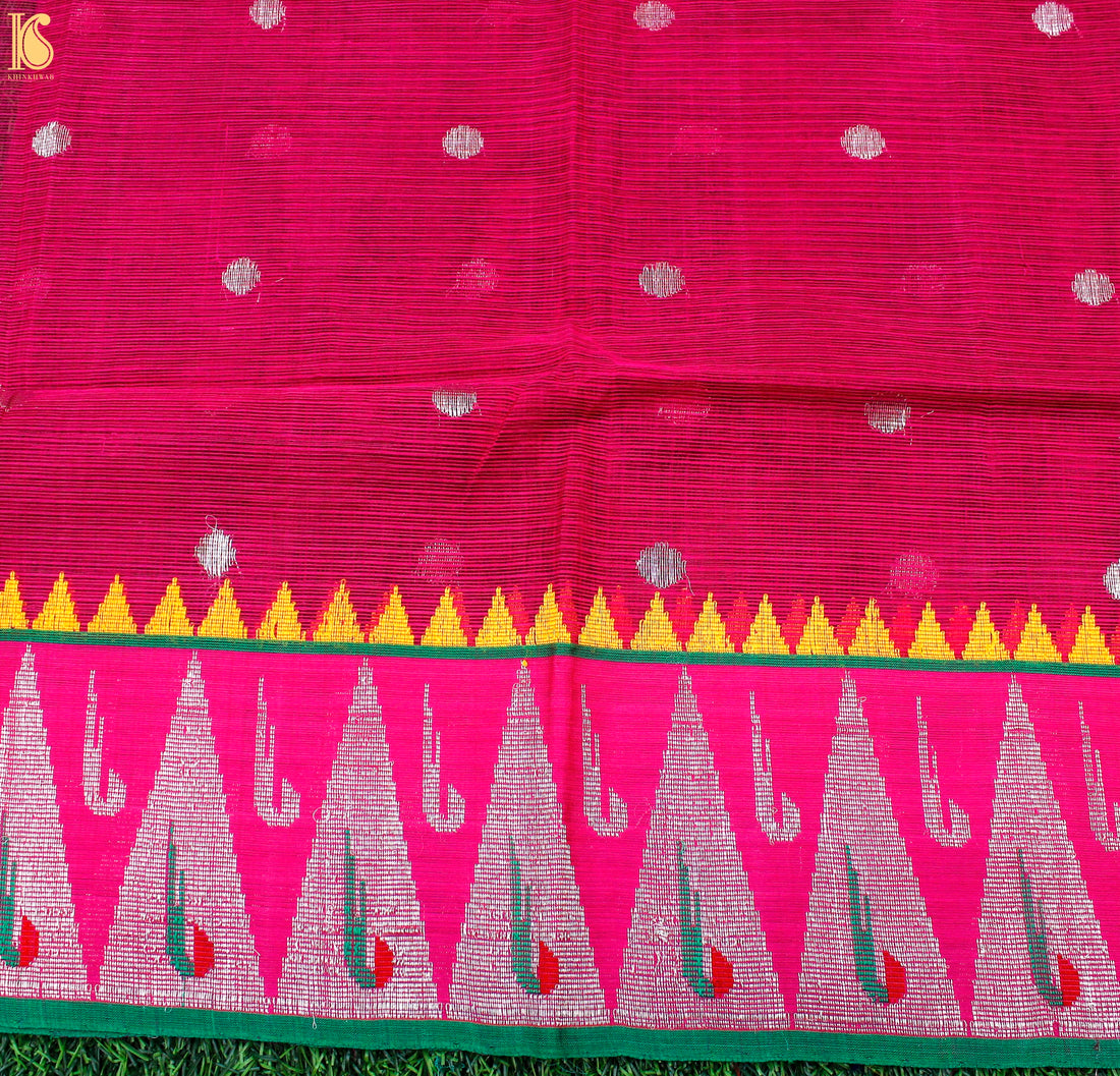 Handwoven Pink Real Zari Kota Blouse Fabric - Khinkhwab