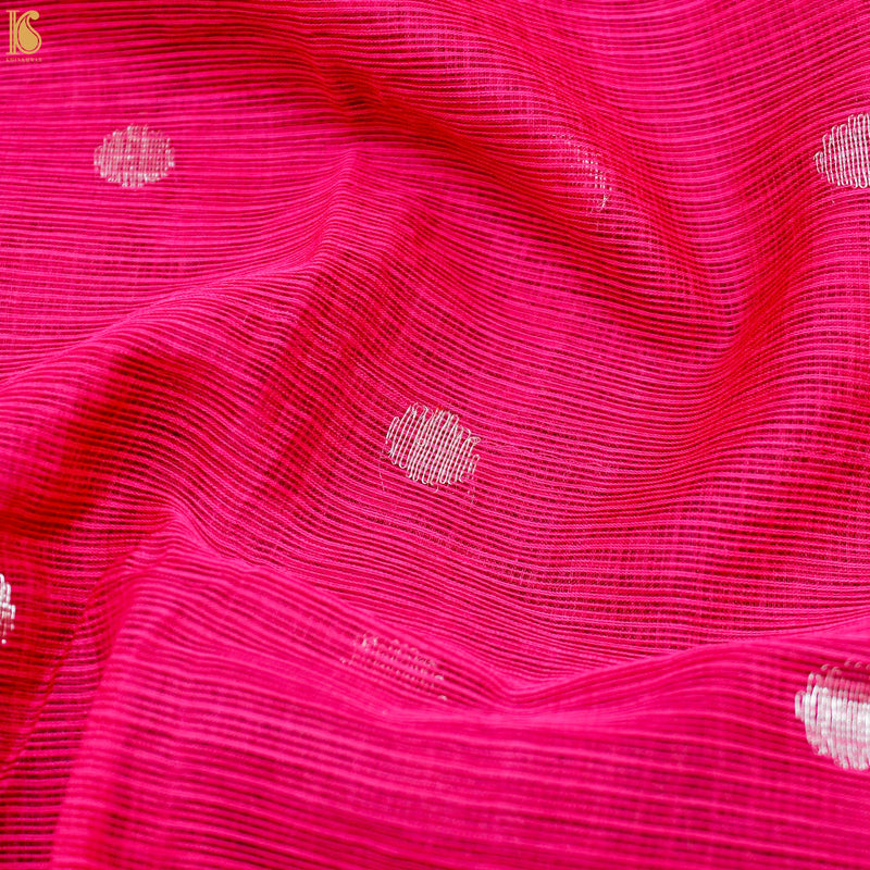 Handwoven Pink Real Zari Kota Blouse Fabric - Khinkhwab