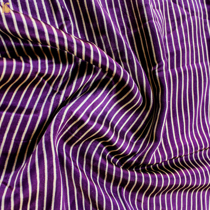 Seance Purple Pure Mashru Silk Hand Block Stripes Ajrakh Fabric - Khinkhwab
