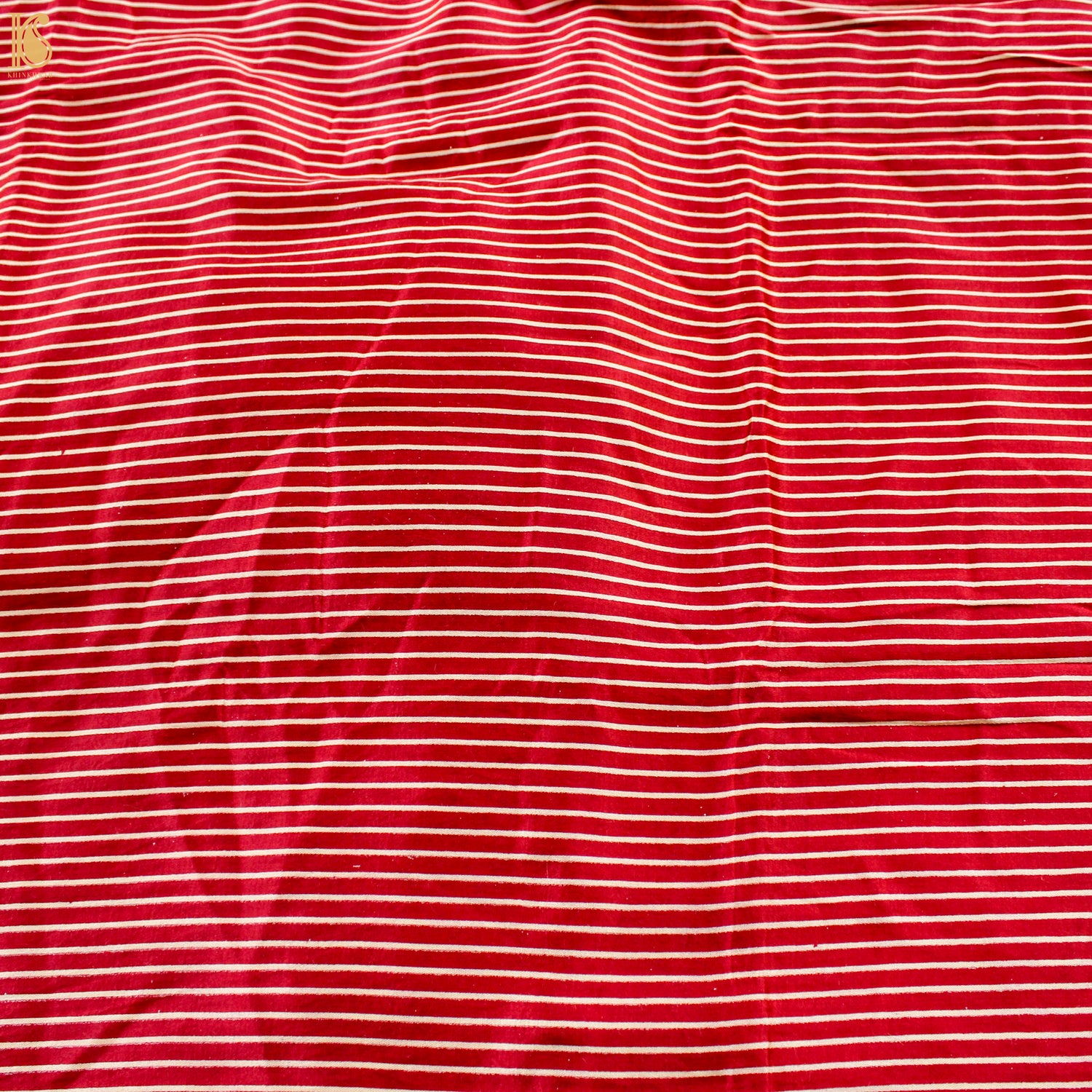 Cardinal Red Pure Mashru Silk Hand Block Stripes Ajrakh Fabric - Khinkhwab